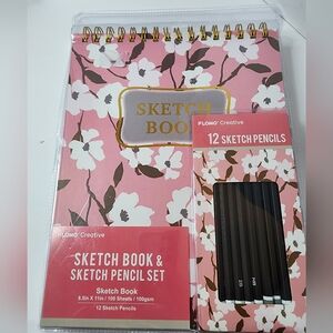 Flomo Creative Pink Floral Sketch Book and Pencil Set New